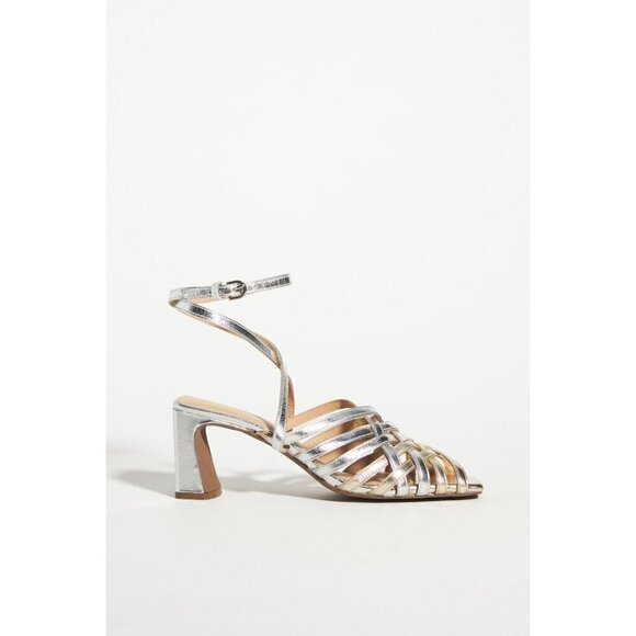 Seychelles Charter Heels Strappy Sandals Size 8.5 Leather Silver - Picture 16 of 16